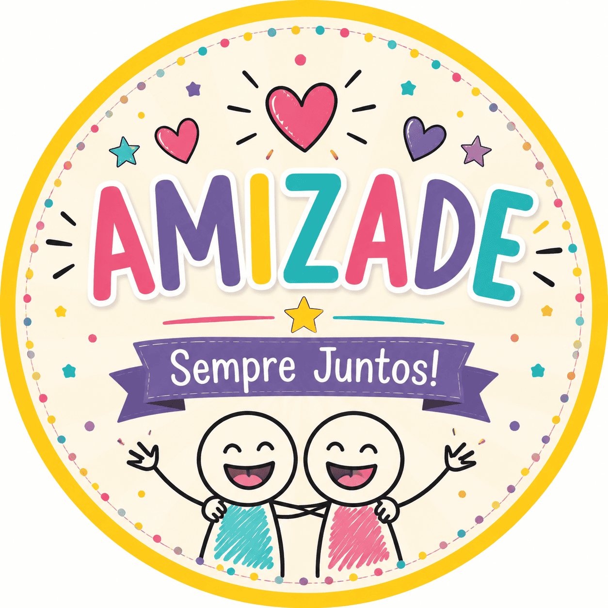 arte para canecas personalizadas Arte para sublimação tema amizade com ilustração de amigos, corações e mensagem Sempre Juntos para presentes personalizados.
