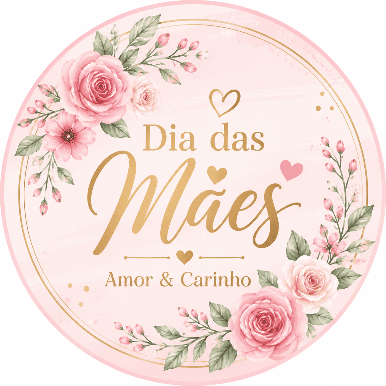 arte para canecas personalizadas Dia das Mães com fundo rosa flores delicadas e texto Amor Carinho