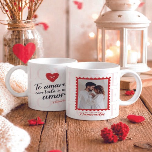 Arte Pack para canecas Dia Dos Namorados 03 aplicada em mockup de caneca de cerâmica
